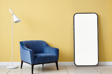 Education lecture announcement with large vertical display mockup prepared for promoting online courses language training and professional development programs aimed at students and career growth