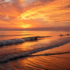 golden sunset reflecting on calm ocean wave