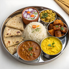 indian thali with chapati curry dal rice and s