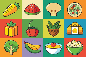 Assortment of Flat Design Food and Produce Icons fruits