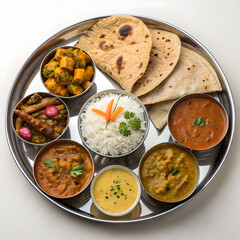 indian thali with chapati curry dal rice and s
