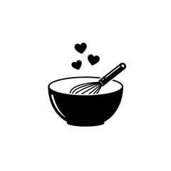 Mixing Bowl with Whisk and Hearts Icon for Cooking and Baking Love Design