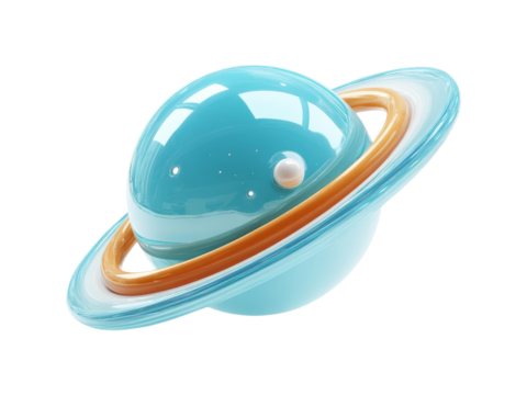 Isolated 3D Render of Planet Model with Rings on Transparent Background