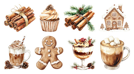 PNG Festive treats and cozy beverages, element set on transparent background