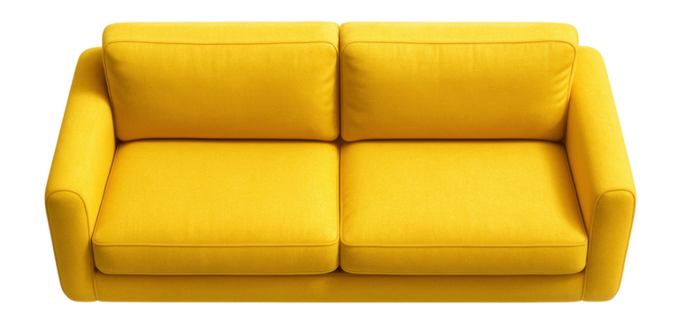 Top view of yellow fabric sofa.