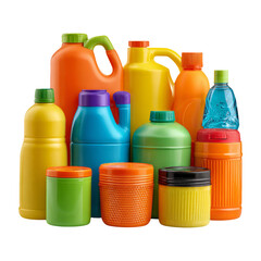 Colorful Plastic Bottles and Containers Isolated on Transparent Background