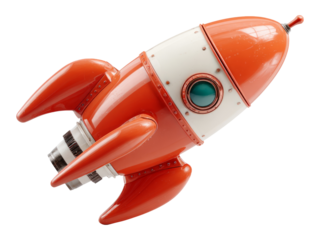 Colorful Retro Rocket Isolated on Transparent Background for Design