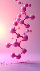 Pink molecule chain in motion against a gradient pink background