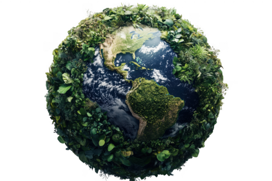Lush green earth globe covered in vegetation depicting environmental conservation