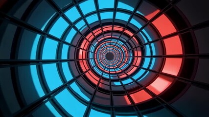 Abstract futuristic tunnel animation background loop with glowing neon lights effect - Powered by Adobe