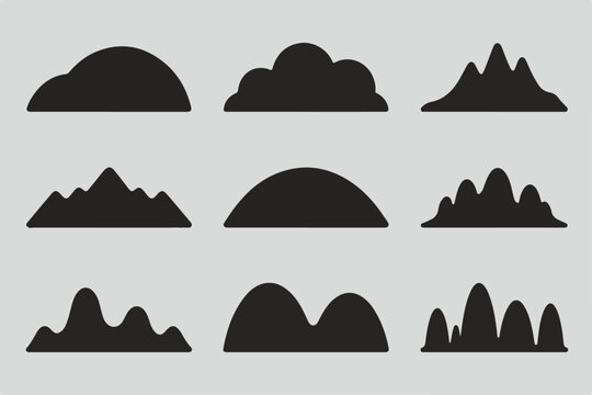 Collection of Simple Mountain and Hill Silhouettes Ideal for Cartography, Illustrations, and Design Projects