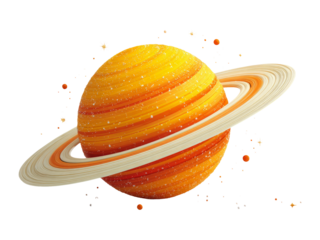 Bright Orange and Yellow Planet with Rings on Transparent Background