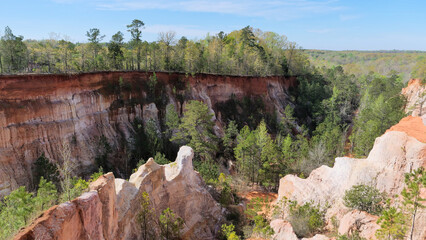 Grand view of the dramatic, eroded canyons of Providence Canyon State Park, known as Georgia's "Little Grand Canyon," a unique landscape in Georgia, USA