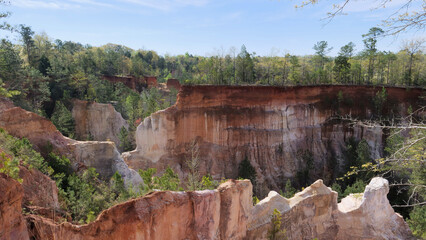 Panoramic view of eroded canyons of Providence Canyon State Park, known as Georgia's "Little Grand Canyon," in Georgia, USA