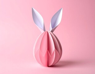 Pink origami Easter egg with white bunny ears