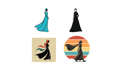 Elegant Woman Silhouette in Flowing Dress – Vintage Female Vector Art