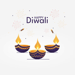 Happy Diwali Indian festival of lights banner, poster or social media post design Vector Illustration.