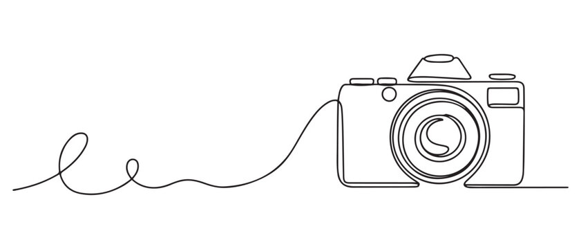 Camera one continuous line drawing vector illustration, One continuous editable line drawing of a professional camera. one line Icon drawing with white background