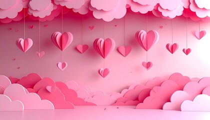 Pink paper hearts and clouds.  A dreamy, romantic scene
