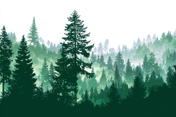 Fototapeta premium Majestic evergreen forest landscape misty trees nature scene