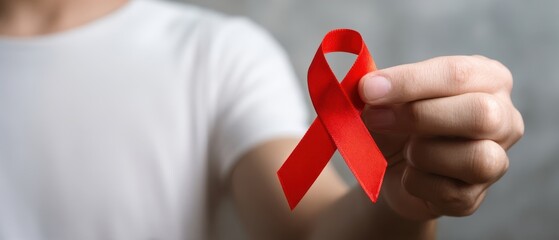 The red ribbon symbolizing awareness and support in health advocacy.