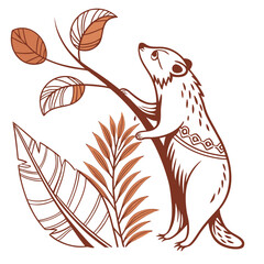 Illustration of a cute otter with leaves