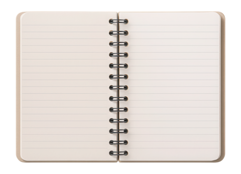 Open spiralbound notebook with blank lined pages.