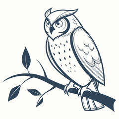 Owl sitting on branch, vector illustration