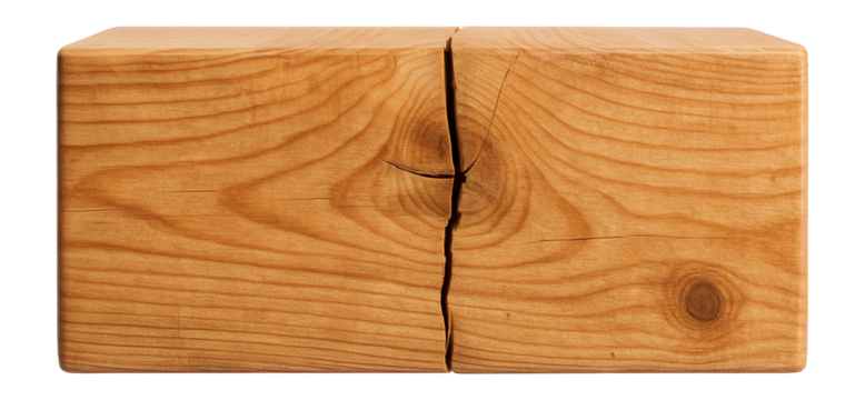 Pine wooden beam with a crack.