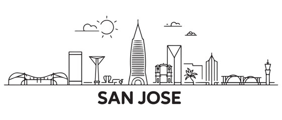 San Jose Line Art skyline banner. San Jose, Costa rica. with white background