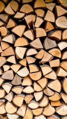 Stacked firewood, close-up view