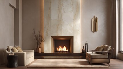 Awesome photo of contemporary living room with fireplace, armchairs, and decor in a home.