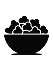 Black silhouette of a bowl filled with fluffy popcorn