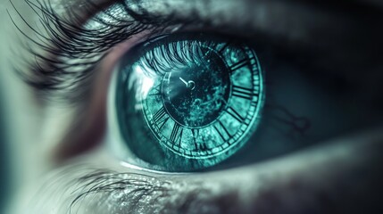 Close-up eye with clock