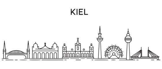 Obraz premium Kiel Line Art skyline banner. Kiel, Germany. with white background