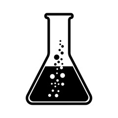 Silhouette of a chemical laboratory flask with bubbles on white background