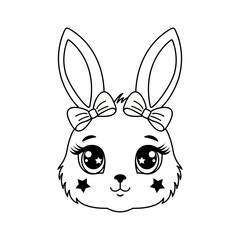 Cute bunny face with big eyes and star cheeks, perfect for coloring pages and kids illustrations.