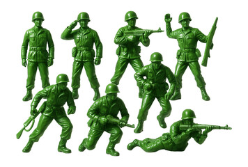 Green toy soldiers in a traditional pose.