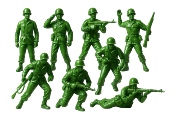 Green toy soldiers in a traditional pose.