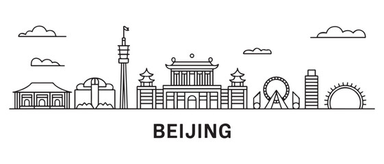 Beijing city Line Art skyline banner. Beijing city, Netherlands. with white background