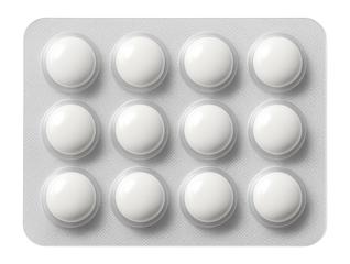 Round tablets in a blister pack, top view.