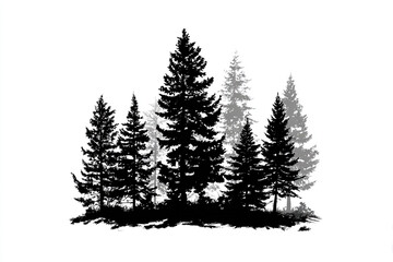 Fototapeta premium Majestic evergreen trees silhouette against white background nature scene forest illustration artwork