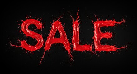 Red paint liquid splash forming sale word creative artwork promotional banner for discount offer event