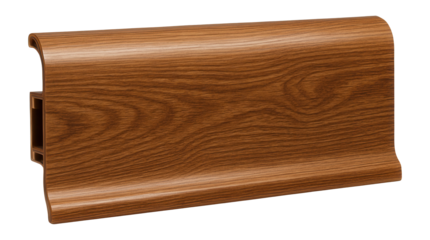 Plastic brown baseboard with wood imitation.