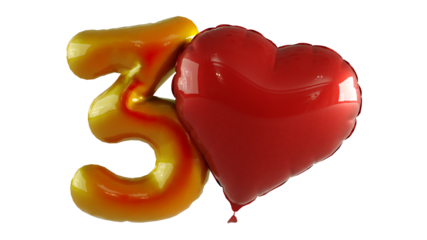 Numbers thirty hundred Balloon with red heart Isolated on white background