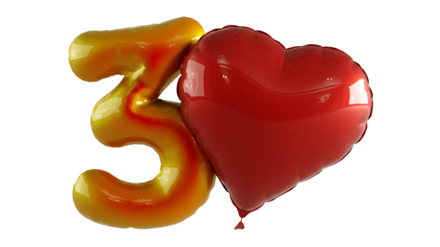 Numbers thirty hundred Balloon with red heart Isolated on white background