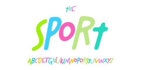 Kids cartoon alphabet, playful colorful letters, joyful funky font for toy logo, school headline, fun playroom typography, childish typographic design, adventure funny time typeface. Vector typeset.