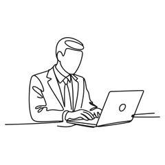 Businessman Working on Laptop Continuous Line Art Vector | Office, Productivity, Professional Work