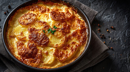 Gratin dauphinois Creamy potato gratin in dish