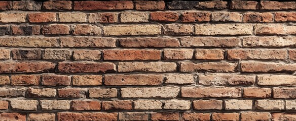 Obraz premium The rustic brick wall showcasing a warm, textured design in natural tones.